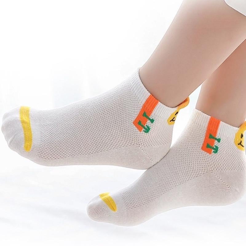 Smiley colorful socks 3Y-12Y summer 5pack breathable Cotton mesh socks